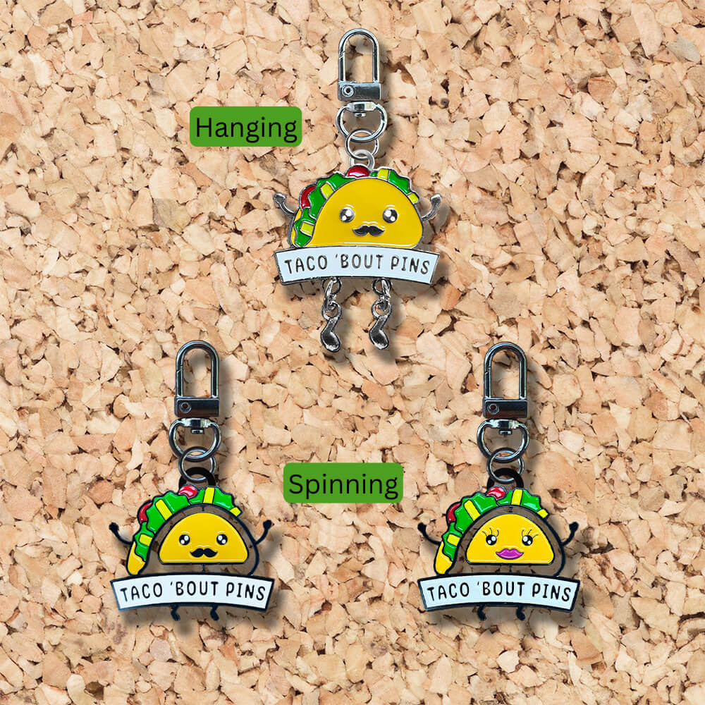 Taco Bout Pins Dynamic Hanging and Spinning Zipper Charms